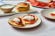 wild-caught smoked sockeye salmon blinis