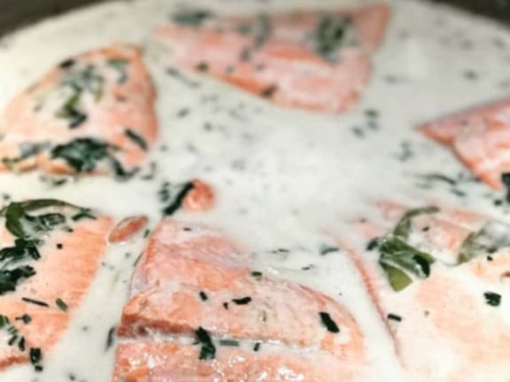 salmon poached in coconut sauce