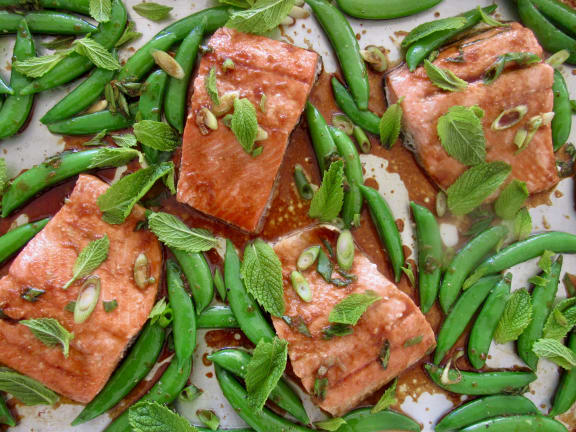 sheet pan salmon with miso honey vegetables