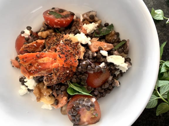 hot smoked salmon and lentils