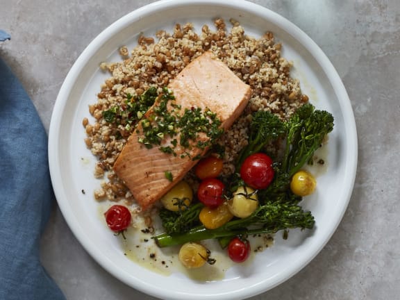 slow roasted coho salmon with ancient grains