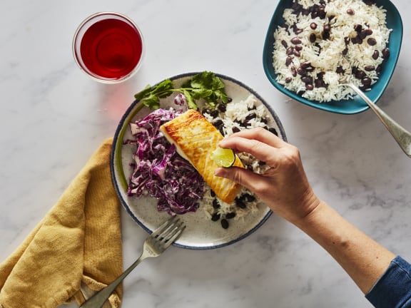 Pan-Seared Pacific Halibut with Red Cabbage Slaw