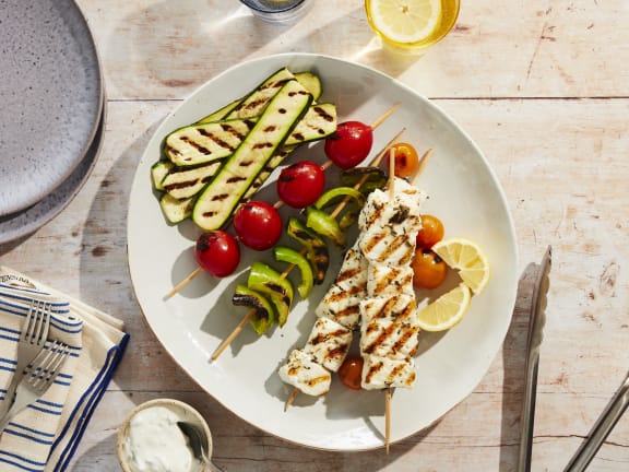 grilled fish skewers with pacific halibut