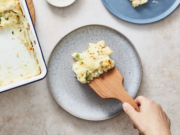 Fish pie with pacific halibut and mashed potato topping