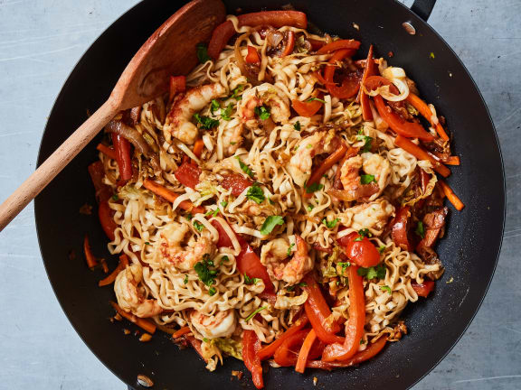 spot prawn stir fry noodles