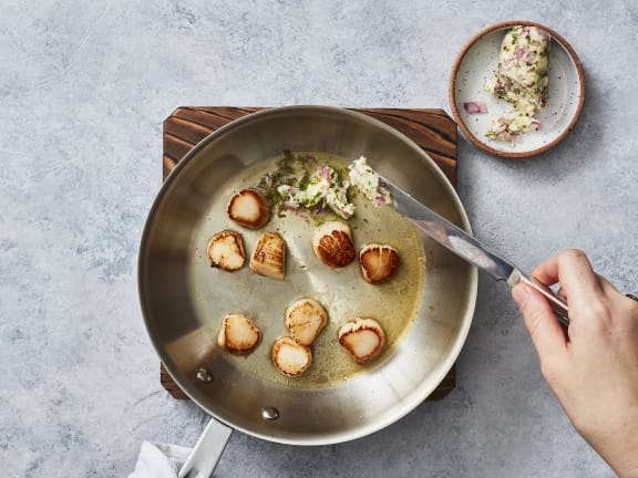 pan seared weathervane scallops with compound butter