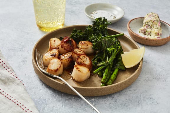 weathervane scallops with broccolini