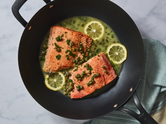 salmon piccata in pan