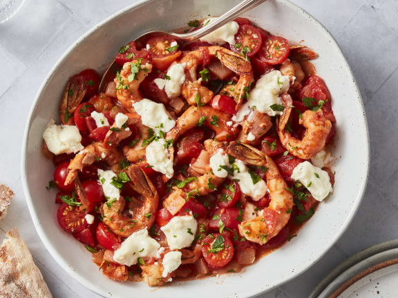 spot prawn skillet mediterranean