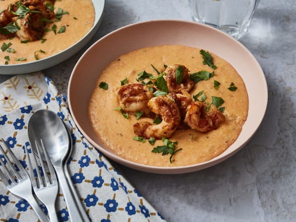 spot prawns and grits