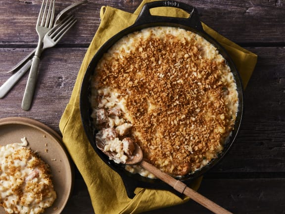 seafood mac and cheese with spot prawns