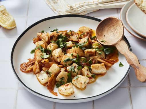 Garlicky Pacific Halibut Bites in Smoky, Herby Oil