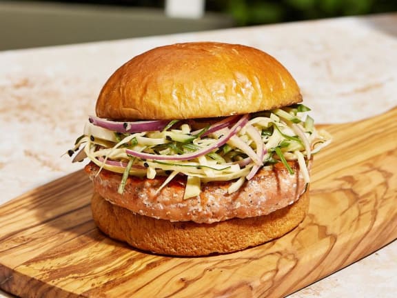 cucumber slaw salmon burger