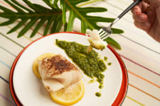 Garam Masala Baked Cod with Mint Chimichurri Sauce