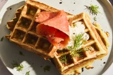 cold smoked salmon waffles with dill