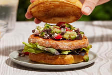 greek topping salmon burger