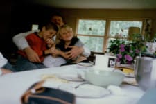 Arron, Haley, and Walt Kallenberg at the kitchen table