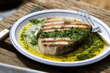 grilled pacific halibut steak with chimichurri sauce