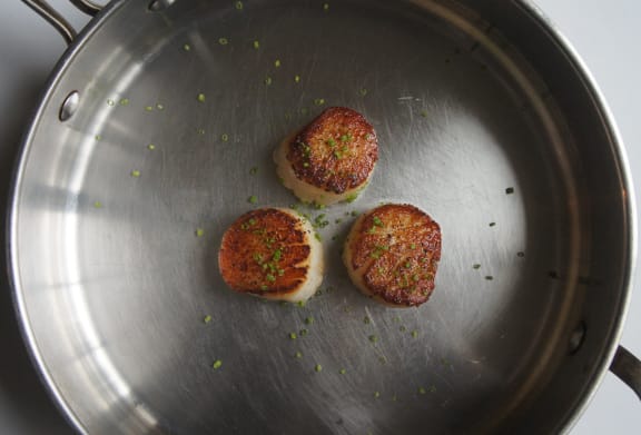 Seared Weathervane Scallops with Pan Roasted Hen of the Woods Mushrooms and Parsnip Puree