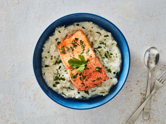 Crispy Seared Salmon with Creamy Cauliflower Mash