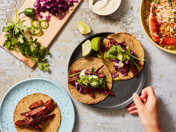 strips of sockeye salmon in a tortilla