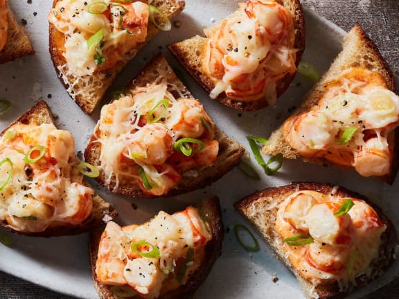 spot prawn crostini appetizer