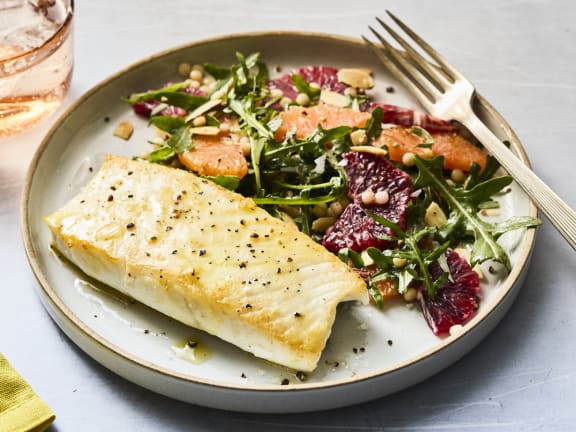 pacific halibut and arugula salad