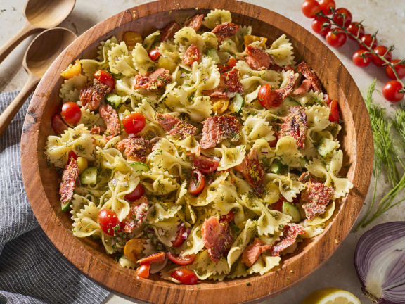 pasta salad with hot smoked salmon