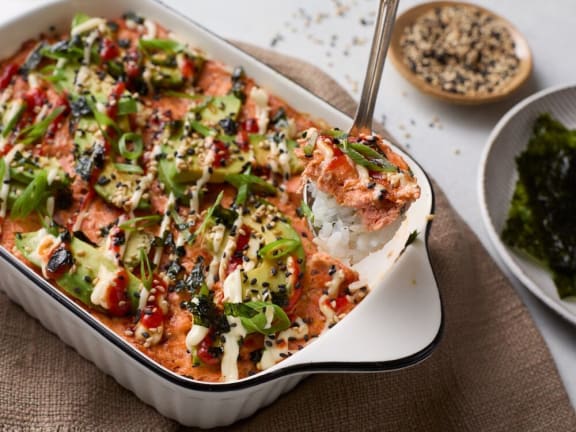 salmon sushi bake