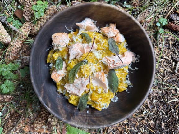 squash and salmon risotto