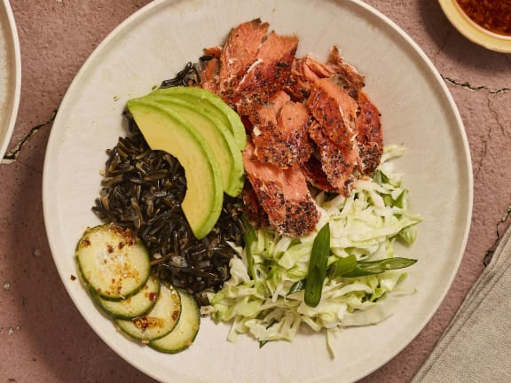 smoked salmon rice bowl