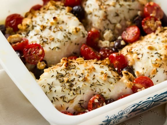 mediterranean baked halibut with feta