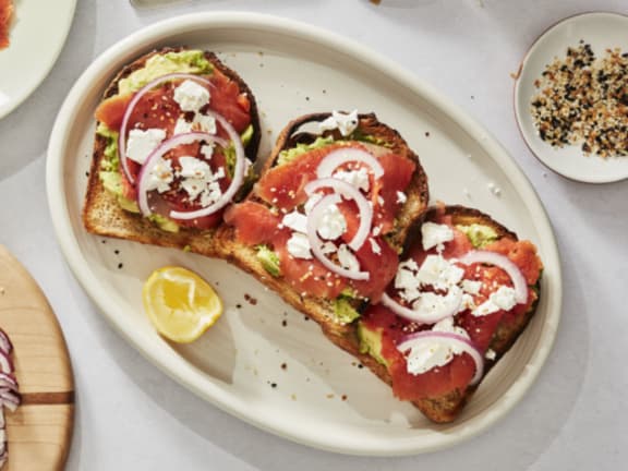 smoked salmon avocado toast with feta