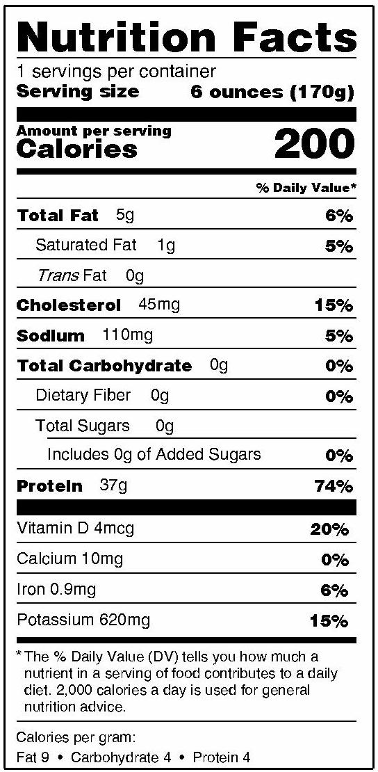 Nutrition facts for Coho Captain Cuts – 2 Pack