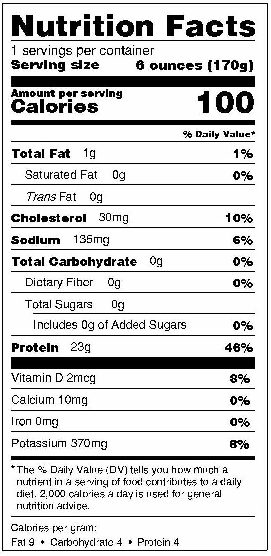 Nutrition facts for Pacific Cod – 2 Pack