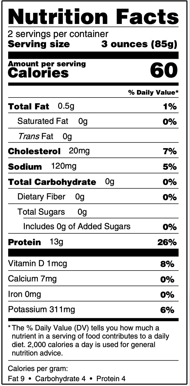 Nutrition facts for Wild Alaska Pollock Quick Cuts – 2 Pack