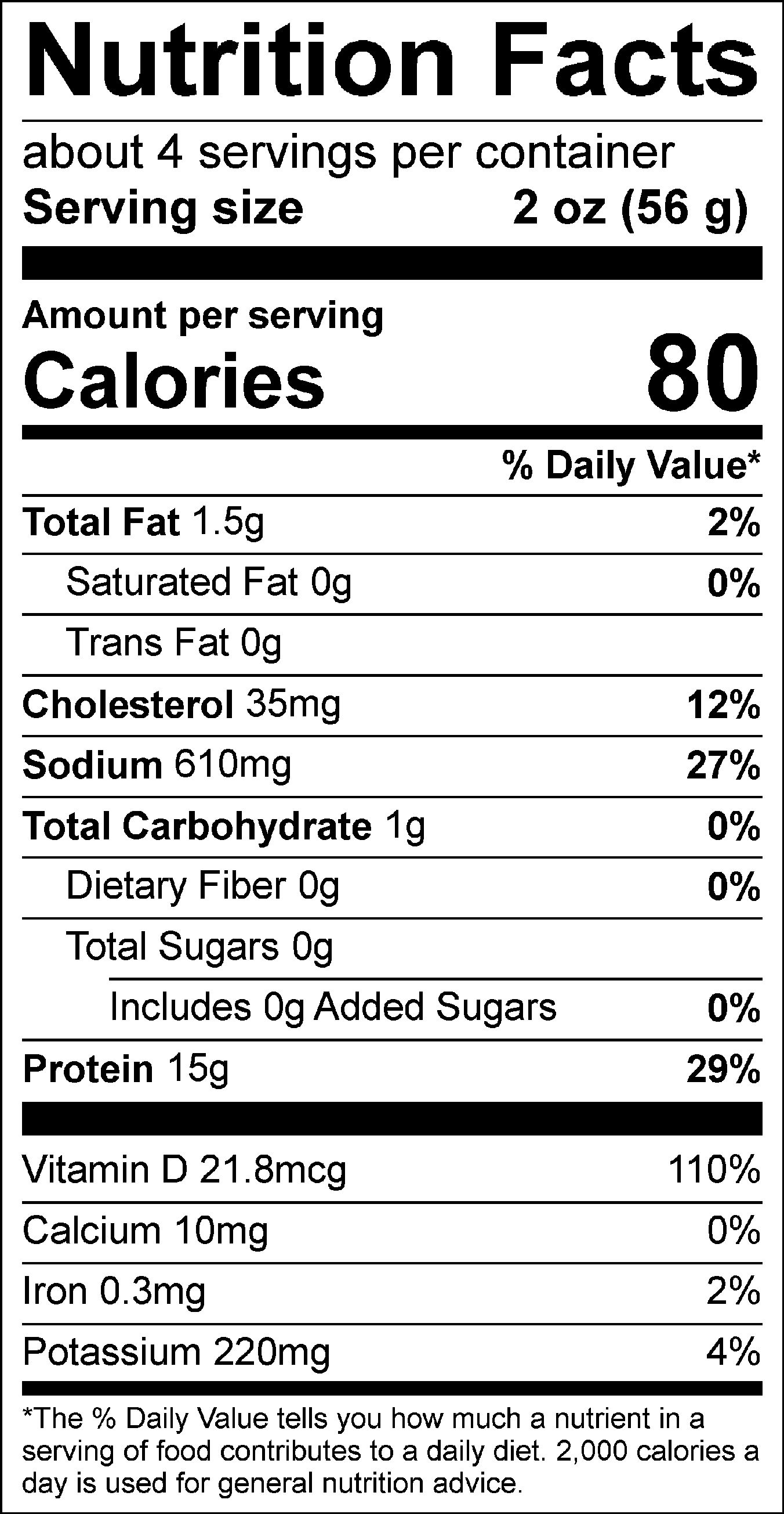 Nutrition facts for Hot Smoked Sockeye Salmon – 2 Pack