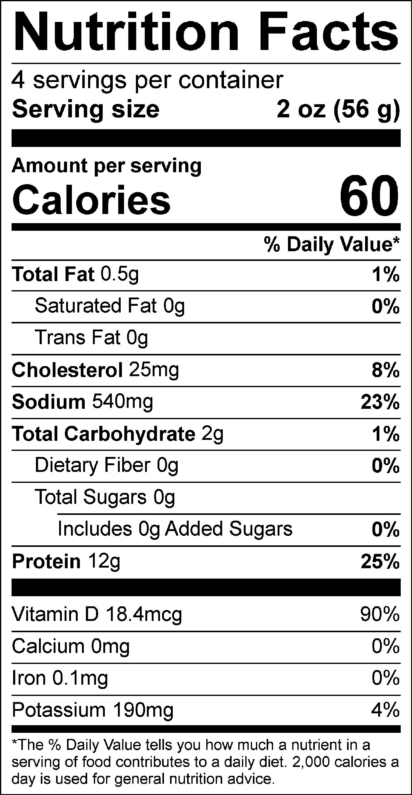Nutrition facts for Cold Smoked Sockeye – 2 Pack