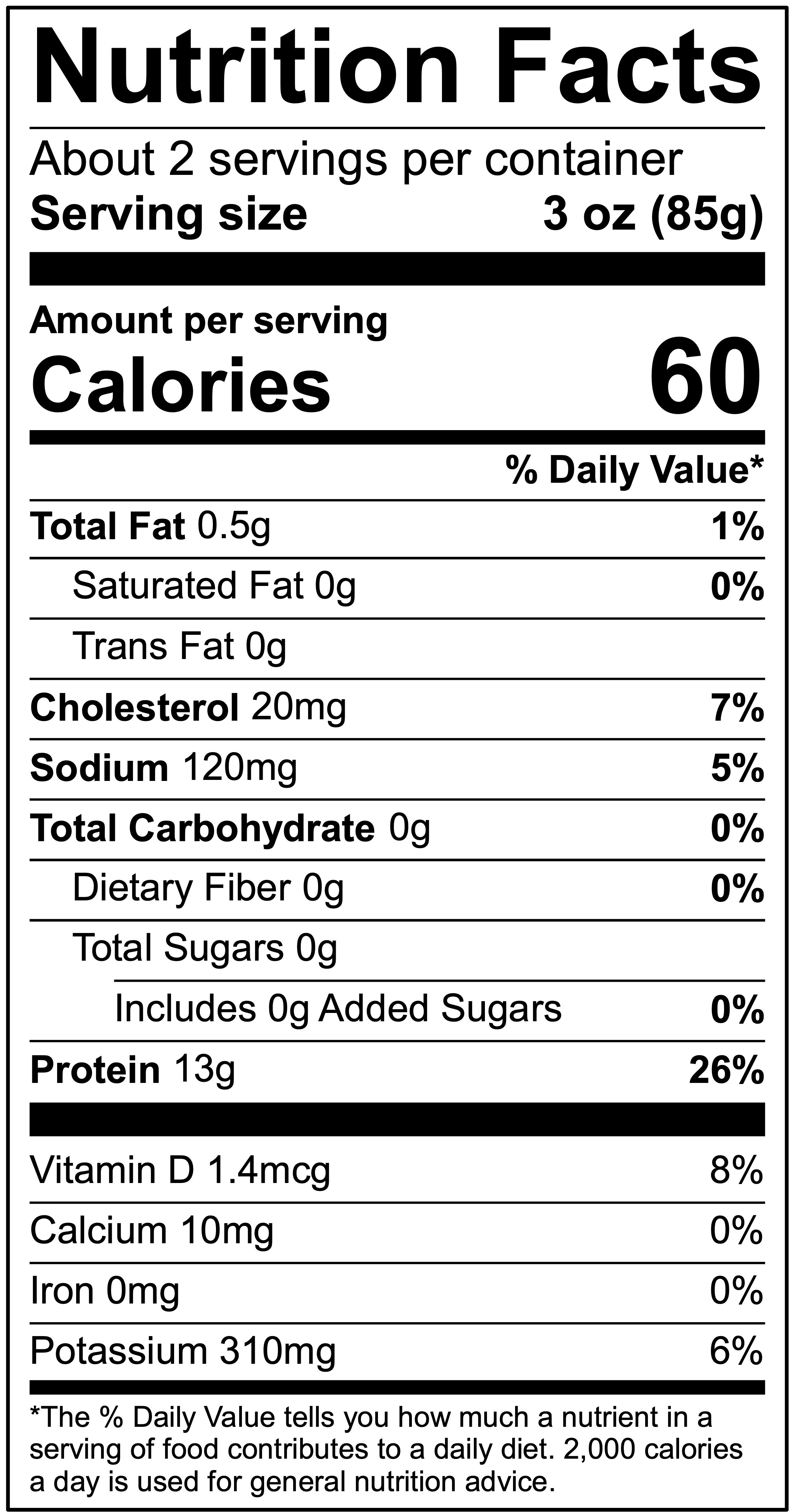 Nutrition facts for Wild Alaska Pollock Fillet – 2 Pack
