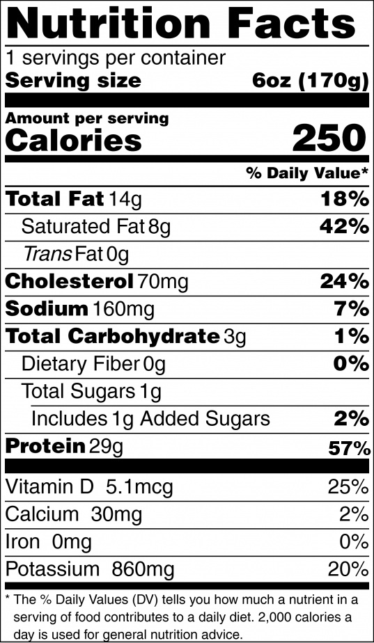 Nutrition facts for Lemon Herb Butter Halibut – 2 Pack