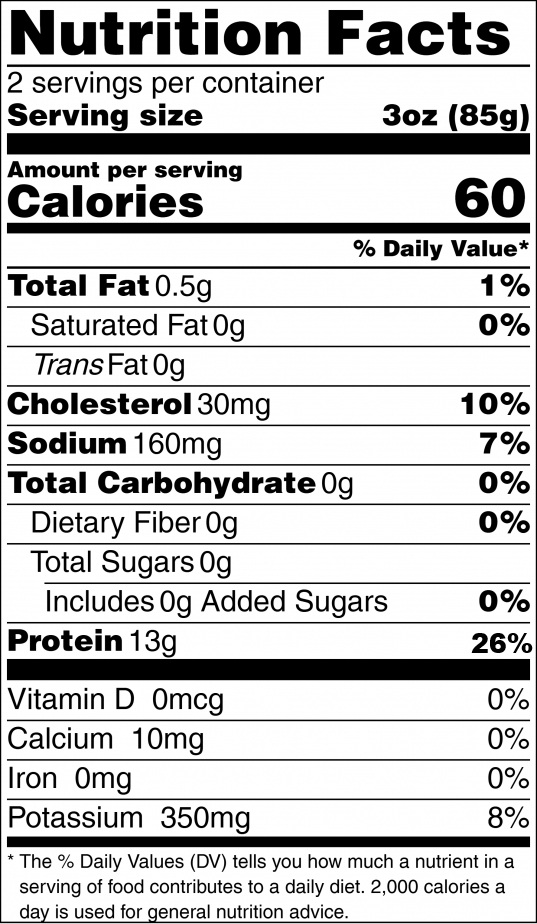Nutrition facts for Seasoned Wild Alaska Pollock Quick Cuts – 2 Pack