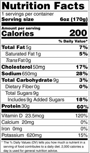Nutrition facts for Teriyaki Sockeye Salmon – 2 Pack