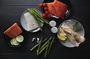 Sablefish, Rockfish and Salmon with asparagus and citrus