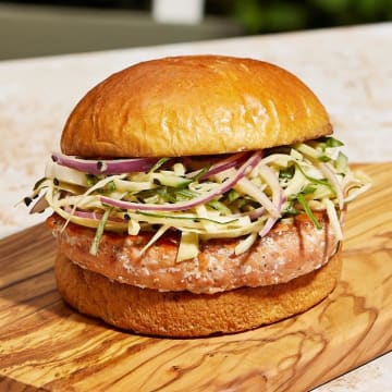 salmon burger cabbage slaw