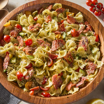 pasta salad with hot smoked salmon