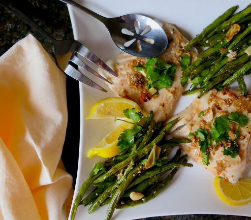 Zingy Sheet Pan Dinner with Pacific Halibut with Green Beans