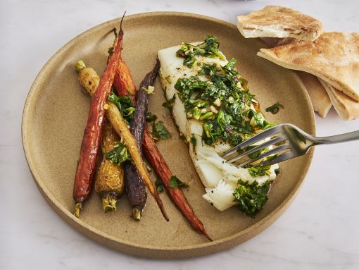 Baked Pacific Halibut with Easy Chermoula Sauce