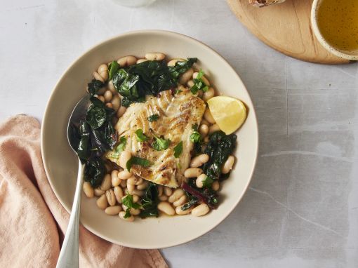 Pan-Seared Cod on Beans and Greens