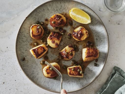 Pan-Seared Weathervane Scallops with Brown Butter Caper Sauce