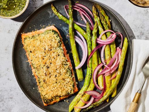 Pesto Baked Salmon with Crispy Panko Crust